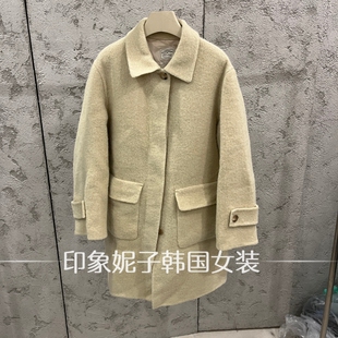 韩国进口 2026 秋冬翻领大衣女中长款口袋气质外套