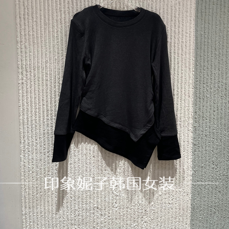 欧洲站2025冬季新款撞色不规则长袖T恤女小众打底衫上衣110401