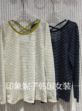 欧洲站长袖条纹宽松T恤