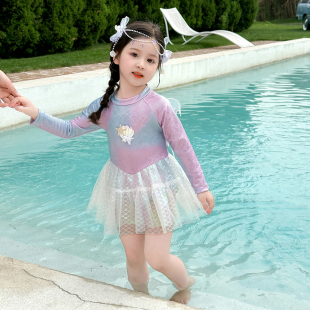 公主连体泳装 女童美人鱼泳衣夏装 防晒裙式 超洋气儿童长袖 2025新款