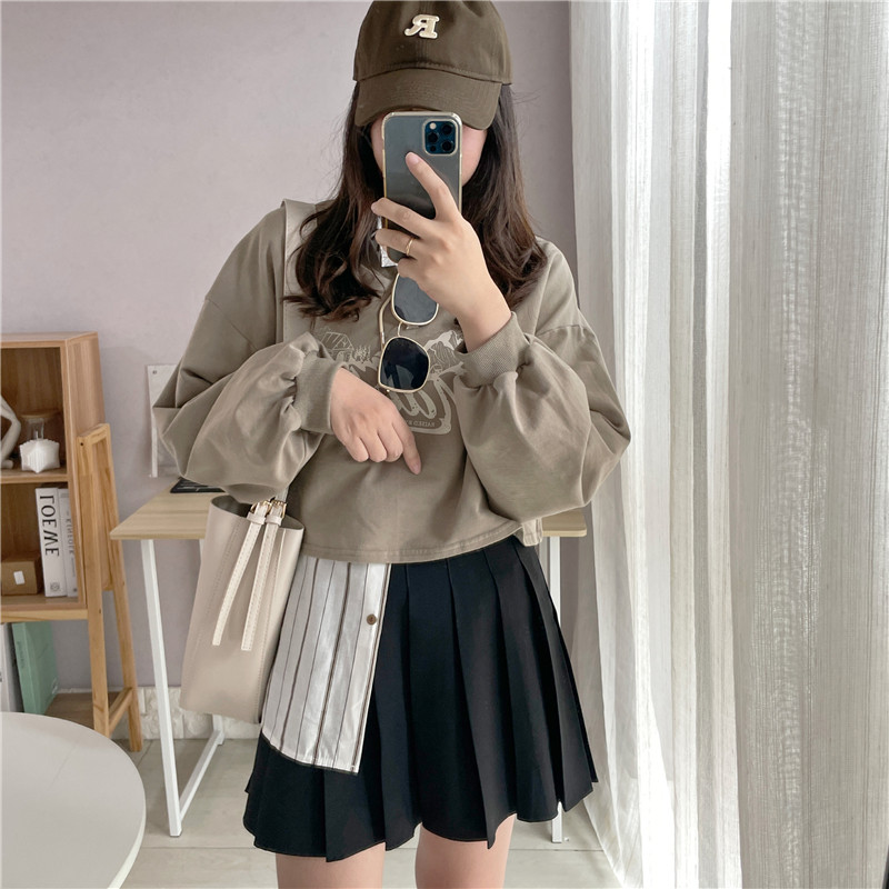 SA小树清仓新款复古美式印花字母卫衣女圆领宽松短款套头上衣