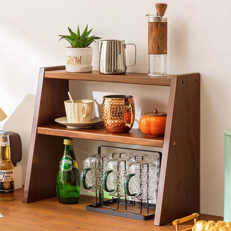 实木中式桌面置物架多层茶杯架茶具收纳架展示架厨房调料摆放架子,收纳整理,整理架/置物架/收纳架,淘宝优惠券,粉丝福利购,淘宝优惠卷