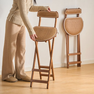 靠背吧台椅可折叠高脚凳咖啡厅吧台凳现代简约酒吧收银台楠竹椅子