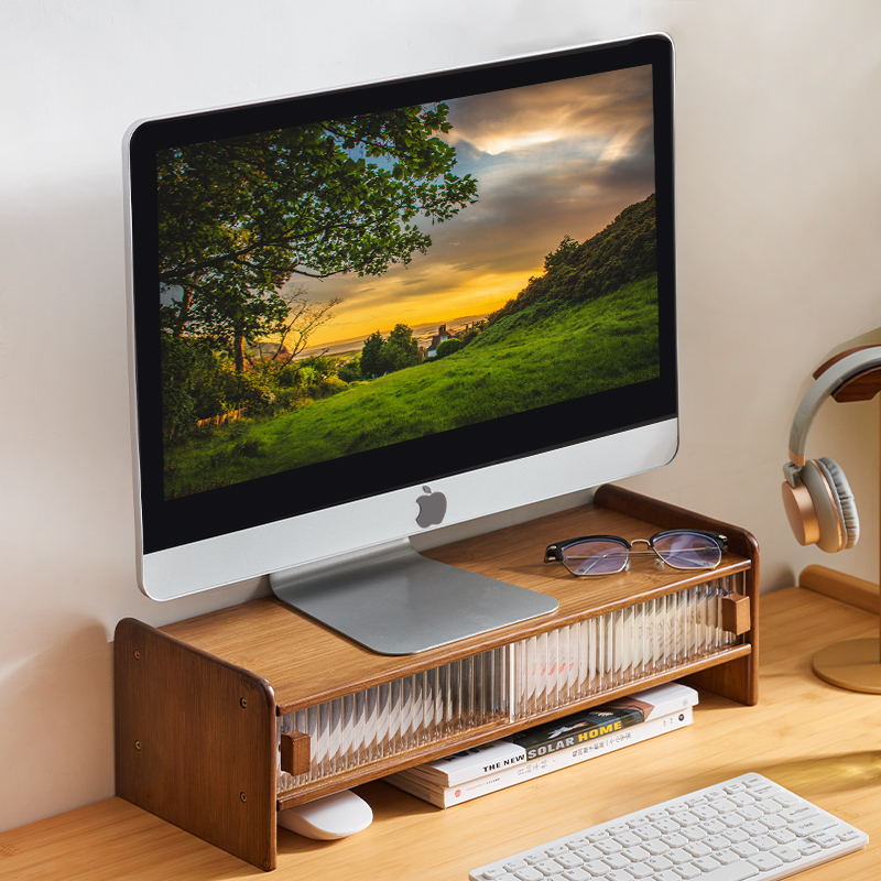 台式电脑增高架桌面置物架办公室工位带抽屉收纳层架显示器垫高托