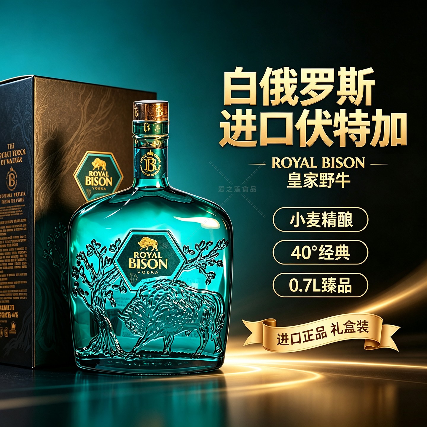 正品经典蓝魄皇家野牛伏特加白俄罗斯原装进口40度0.7L礼盒装洋酒