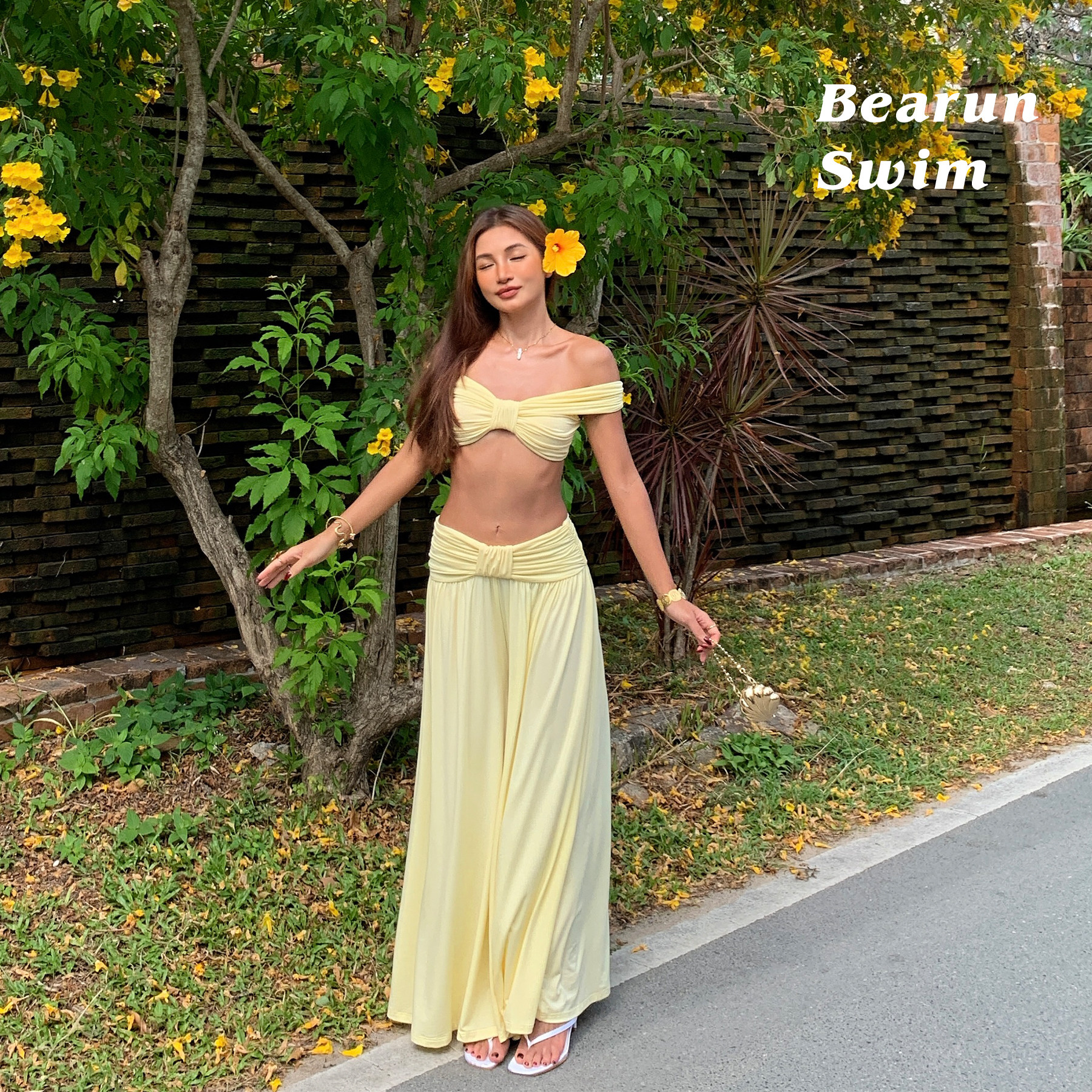 BEARUN SWIM 度假风穿搭套装女2026新款性感抹胸上衣阔腿裤两件套