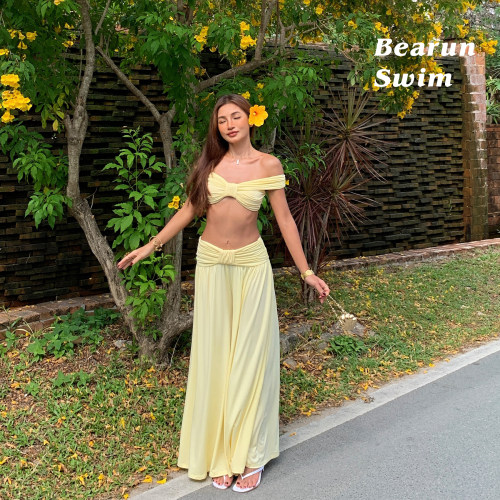 BEARUN SWIM 度假风穿搭套装女2026新款性感抹胸上衣阔腿裤两件套