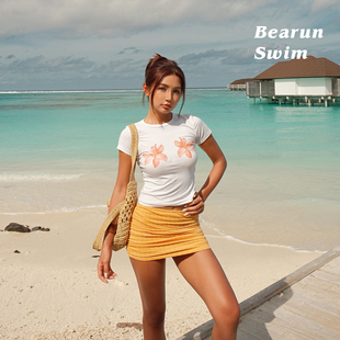 SWIM 圆领修身 海边沙滩印花短袖 新款 上衣 T恤女2025夏季 BEARUN
