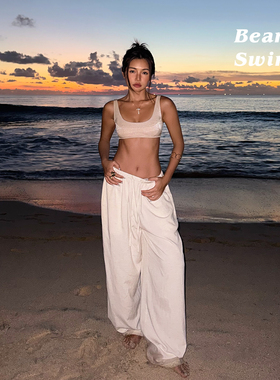BEARUN SWIM 海边度假沙滩裤女2025新款宽松阔腿裤子直筒休闲长裤