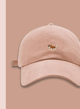 TURN2SPRING 小众设计感 日系百搭棒球帽卡通柯基刺绣 鸭舌帽