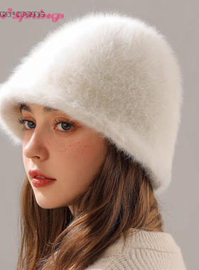 TURN2SPRING 小众设计感 韩版大头围毛绒帽子水桶帽 渔夫帽