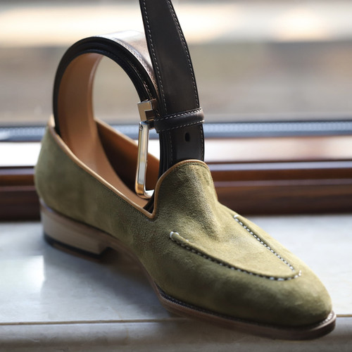 皮底乐福懒人一脚蹬男鞋翻毛皮固特异手工夏季商务休闲芥绿色胎牛