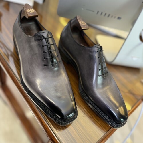 挪威缝灰色渐变整块皮皮鞋