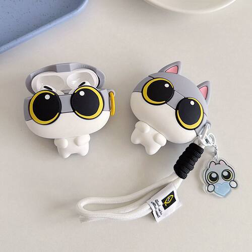 ins可爱卡通呆猫八条airpods4代保护套airpod3适用苹果pro3耳机壳二代无线蓝牙1第三代2代airpodpro四代硅胶