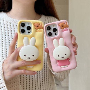 可爱卡通米菲兔适用苹果16手机壳iPhone17promax新款13一体支架14pro小众15promax硅胶13pro少女款