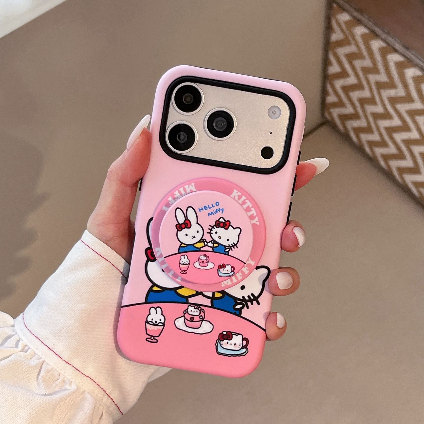 卡通美乐蒂Kitty猫磁吸支架适用苹果17promax手机壳iphone16女新款17pro二合一16pro菲林15pro防摔1314保护套