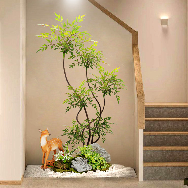 室内仿真绿植造景楼梯下装饰庭院造景景观布置假植物组合大型摆件