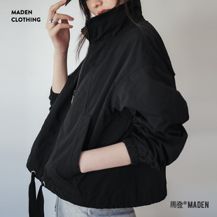 女 外套小个子宽松上衣春季 马登美式 复古抽绳夹克翻领可收腰工装