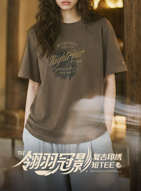 马登复古莱赛尔天丝透气宽松手绘印花短袖t恤五分半袖上衣女士夏