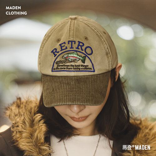 马登卡其色灯芯绒硬顶棒球遮阳帽