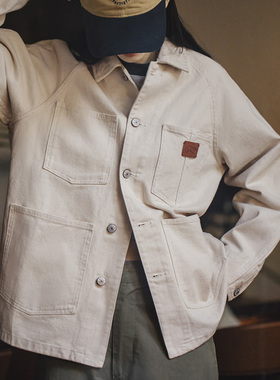 马登白色牛仔外套设计感美式复古工装夹克纯棉宽松小众春季女