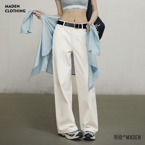 马登美式复古纯棉工装阔腿裤