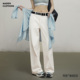 复古薄宽松工装 纯棉百搭休闲裤 裤 白色通勤阔腿裤 春女 大码 马登美式