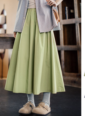 马登蓝紫绿色多巴胺中长款日杂半身裙女士遮肚子显瘦百褶A字伞裙