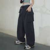 长裤 马登日系黑色休闲工装 户外运动裤 小个子宽松阔腿弯刀裤 女春 裤