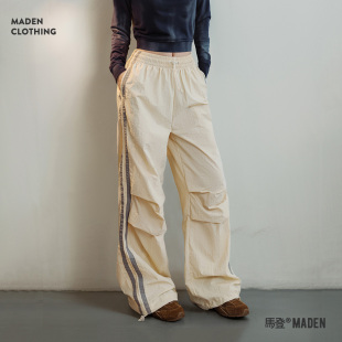阔腿工装 防泼水户外运动直筒裤 裤 街舞裤 女 马登美式 春季 条纹伞兵裤