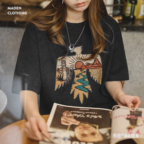 马登夏日复古民族风发泡印花T恤