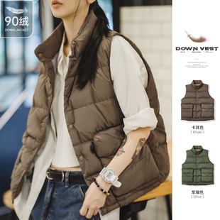 马登美式 女 休闲轻薄羽绒马甲鸭绒保暖立领内搭外穿背心冬季