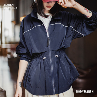 风衣夹克外套女上衣士春 收腰派克工装 马登美式 立翻领宽松轻薄短款