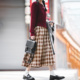 马登复古棕色美拉德格子纹磨毛长款 工装 松紧腰大摆半身裙女士春季