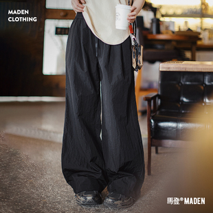 子女士春 长裤 马登2026新黑色速干轻薄款 宽松阔腿直筒束脚休闲工装