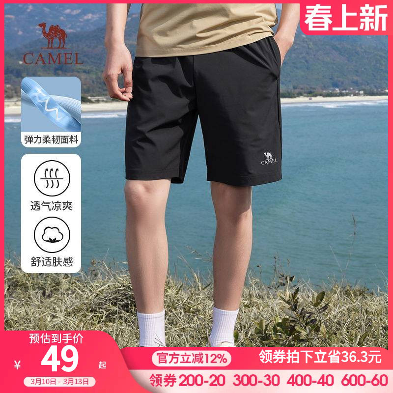 骆驼男装休闲短裤男女夏季2025新款宽松运动情侣款弹力直筒五分裤