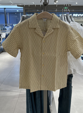 UR国内代购2025春季男童时尚休闲撞色条纹短袖开襟衬衫UBH250002