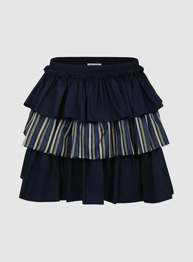 UR国内代购2025秋季女童休闲拼接条纹松紧腰蛋糕半裙UGH550009