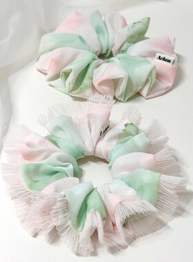 Achen｜粉雾青峦 独家原创温柔大肠发圈春夏高级感手作发饰发绳