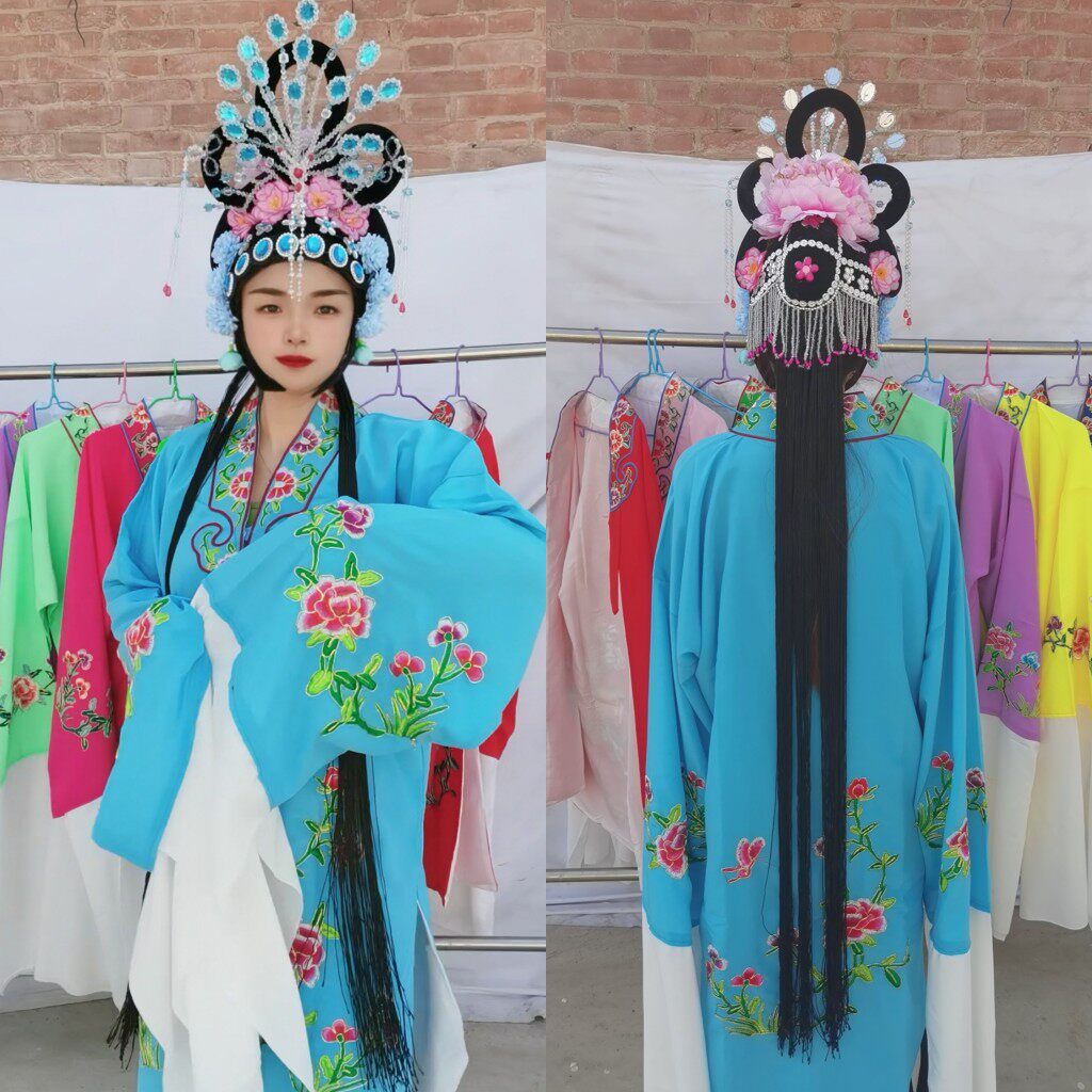 戏剧头套古装假发黄梅戏头饰越剧花旦头套黄梅戏假发套扭秧歌头饰