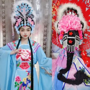 古典舞头饰新款秧歌大头饰戏剧戏曲花旦跳舞头饰广场舞蹈羽毛头饰