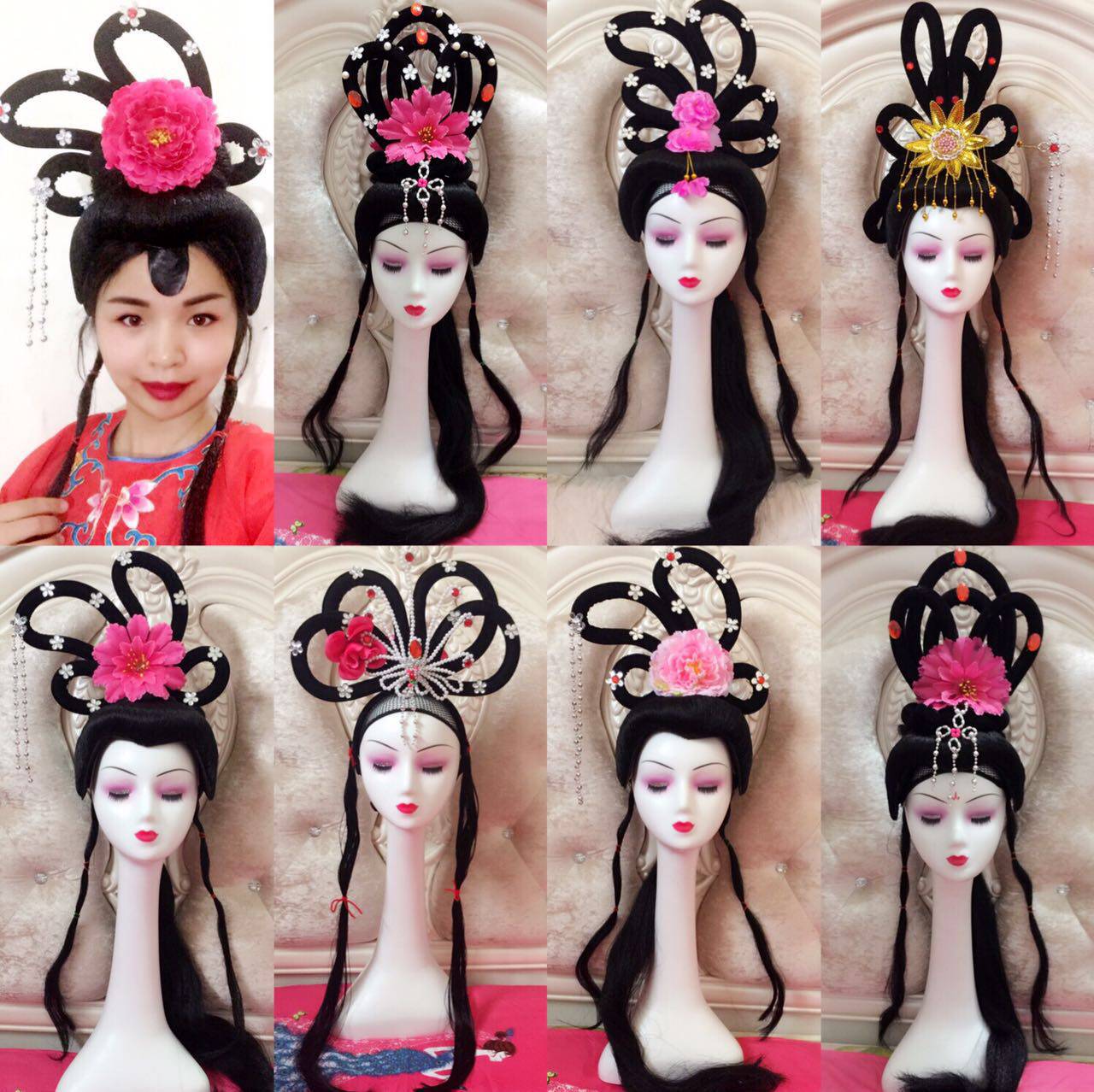戏剧头饰假发戏曲花旦头套影视影楼古装仙女表演用品古代小姐发饰