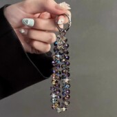 奢华高级感水晶珠子手提链手腕短挂绳带夹片壳钥匙扣包包挂件时尚