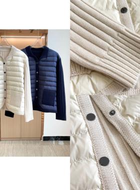 LP羽绒服拼接针织 山羊绒女装外套 圈圈毛翻领双拉链外套00409