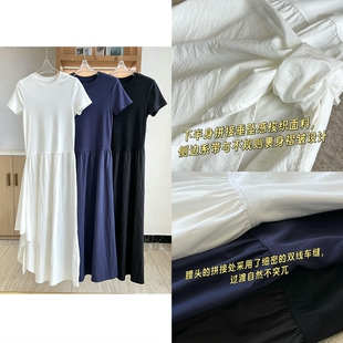 Y单 同源纱 美式拼接仿裹身T恤式连衣裙 夏季新款短袖女装薄款027