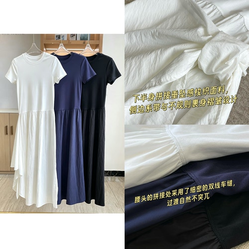 Y单同源纱美式拼接仿裹身连衣裙