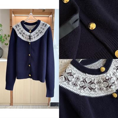CE费尔岛金扣针织开衫秋冬新款
