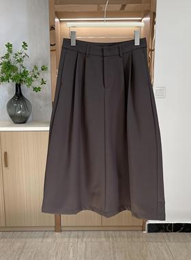 蚕丝+羊毛复合面料混纺挺括A字百搭高腰休闲时尚半身裙 00888