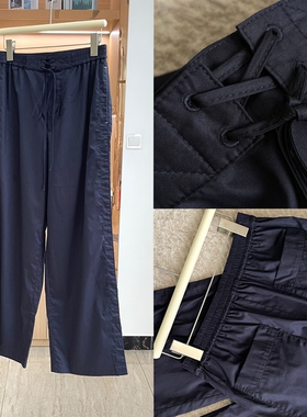 E~D藏青色松紧腰休闲直筒长裤 懒人直筒休闲裤 百搭舒适显瘦00301