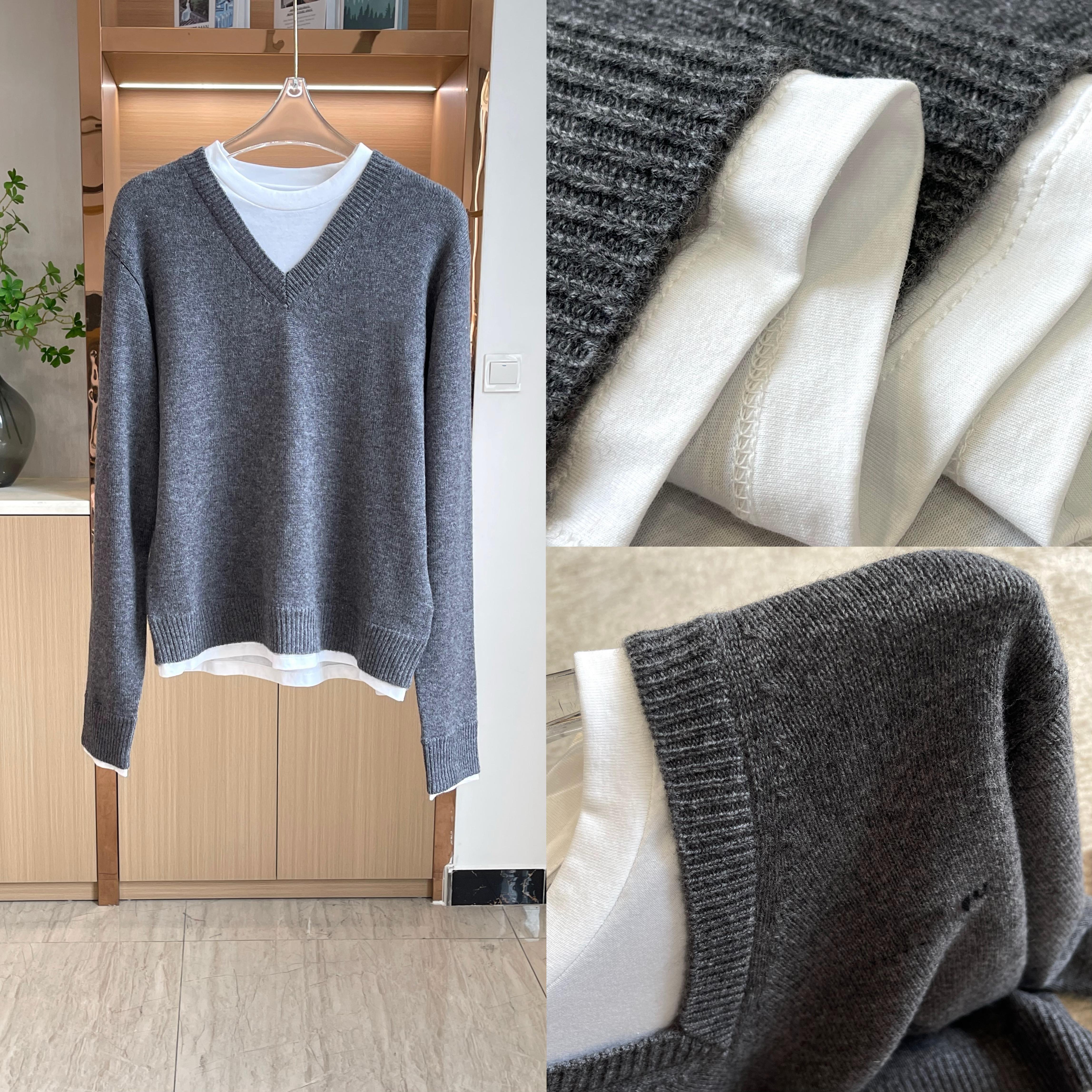 缪假两件撞色羊绒针织衫百搭